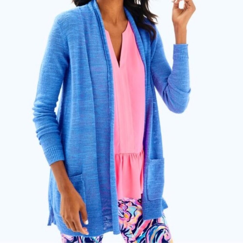 LILLY PULITZER ARIELA CARDIGAN WOMEN XLARGE BLUE OPEN FRONT COASTALCORE